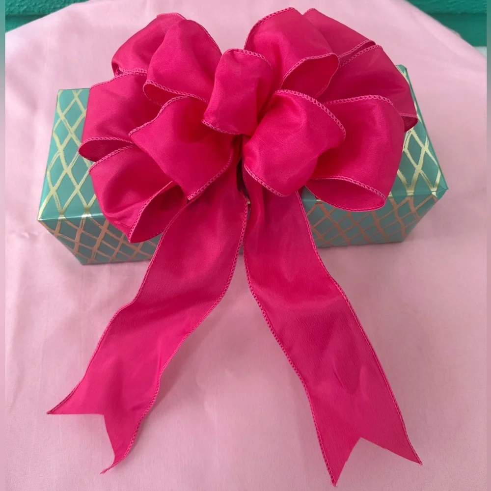 Bows Handmade Pink Wired Ribbon 10” x 8” & 9” X 7” Set of two